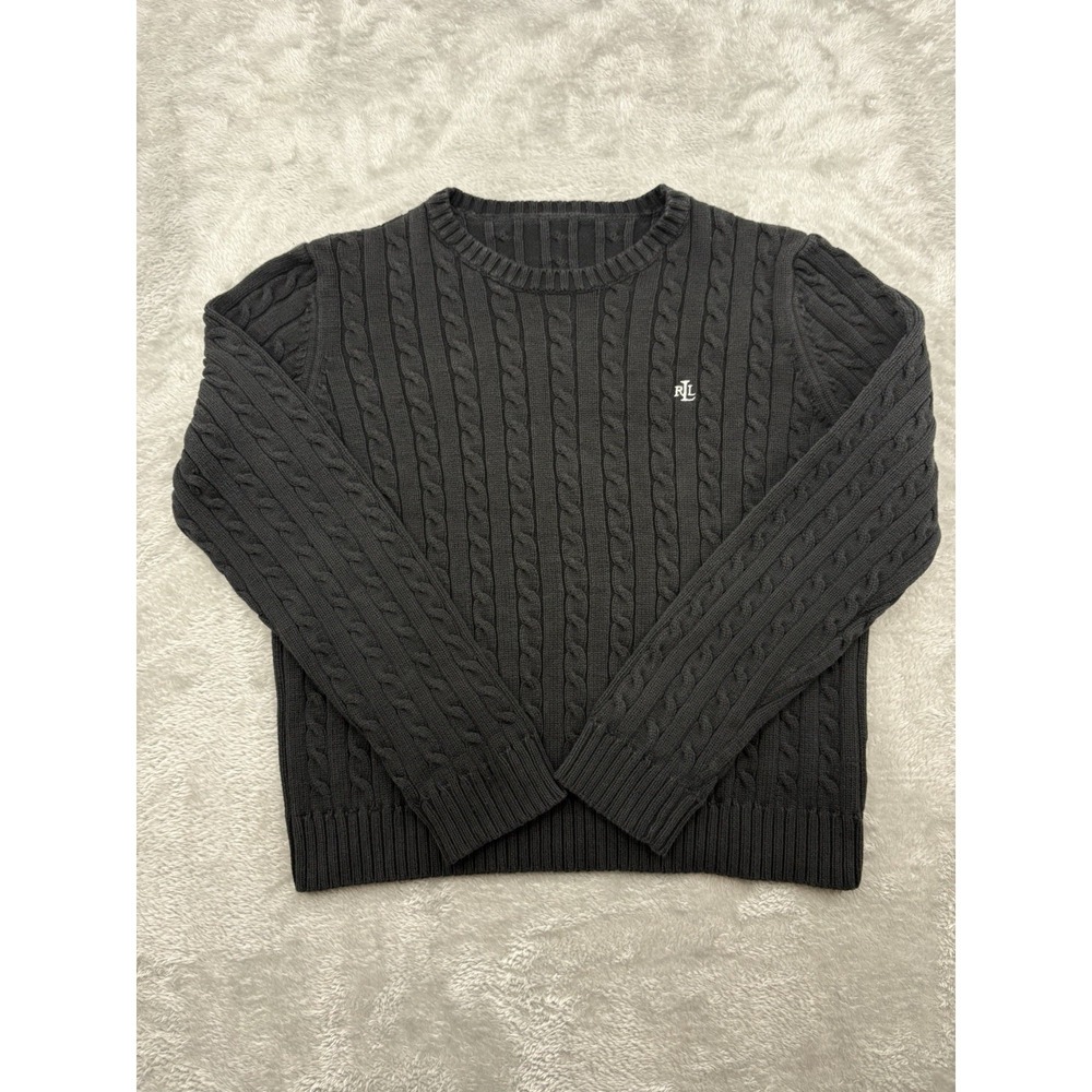 Lauren Ralph Lauren Cable Knit Sweater Women's Black Crewneck (See Measure)